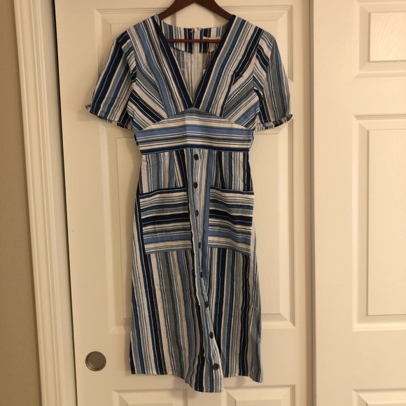 NEW W TAG! Lulu’s Tahani Striped Button Front Midi - Picture 3 of 3